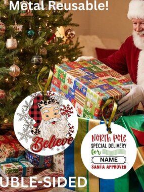 Santa Reusable Metal Christmas Tag Personalized